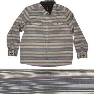 Swiss Tech Men’s 2XL Striped Brown Long Sleeve Button Down Outdoor Western